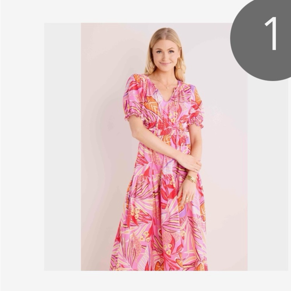 NWT Meet Me in Santorini Floral Pink Maxi Dress Avara. Small